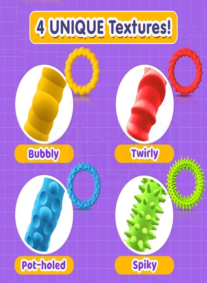 Kidology Sensory Ring Toys - Textured Silicone, Fidget Stretch Toy for Kids & Adults - Durable & Washable Stress Buster Ring Fidget Bracelets for Focus(Pack of 4) - Image 2